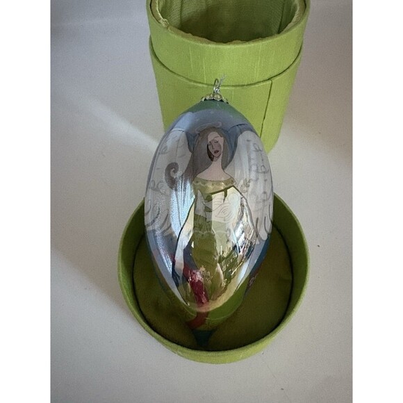 Li Bien Hand Painted Glass Christmas Angel w Dove Teardrop Ornament 2006 - Picture 2 of 6